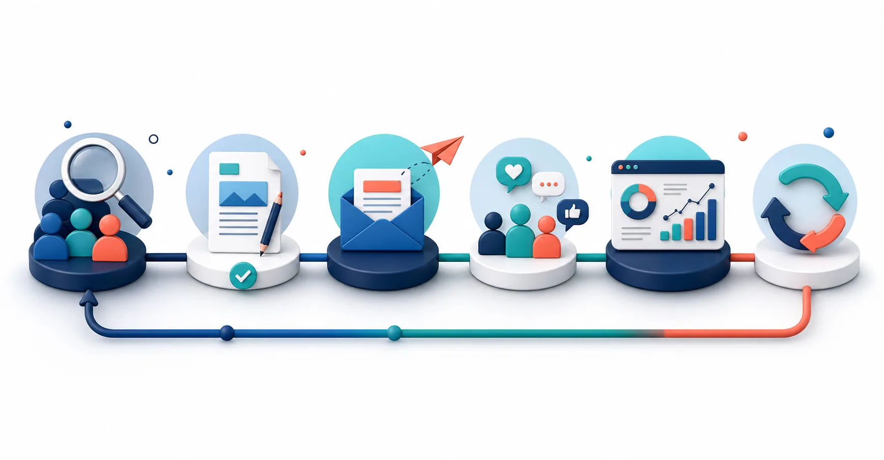 Integrated campaign workflow from audience research and SEO content through email distribution, analytics, and optimization