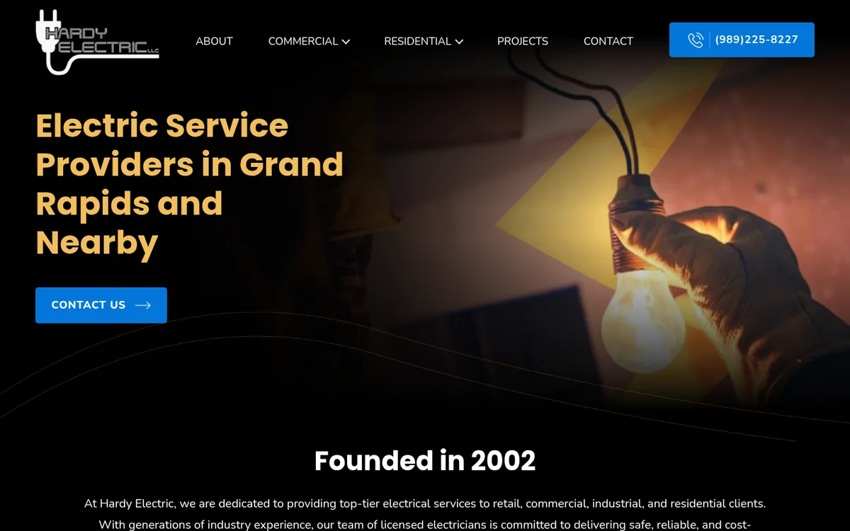 Hardy Electric website homepage designed by One With Digital