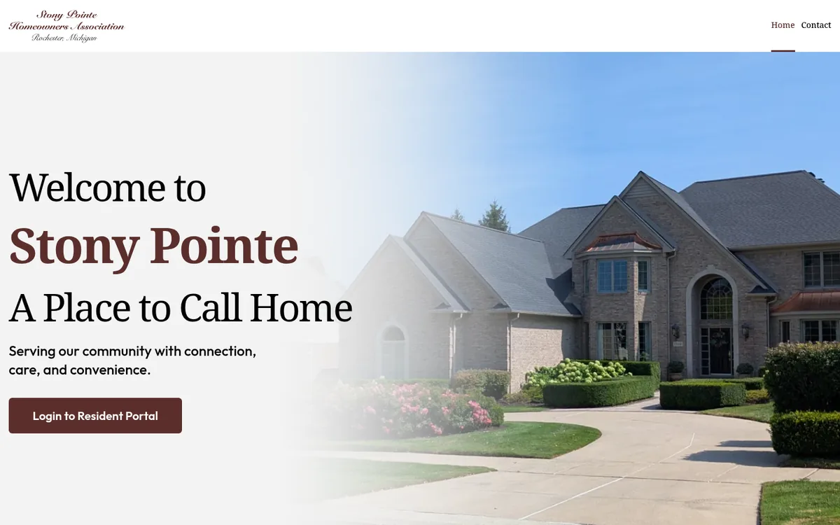 Stony Pointe HOA website homepage designed by One With Digital